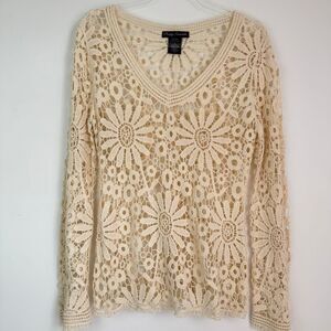 Vintage Y2K Crochet Floral Top Bohemian Boho Whimsical Hippie Large Fairy Grunge